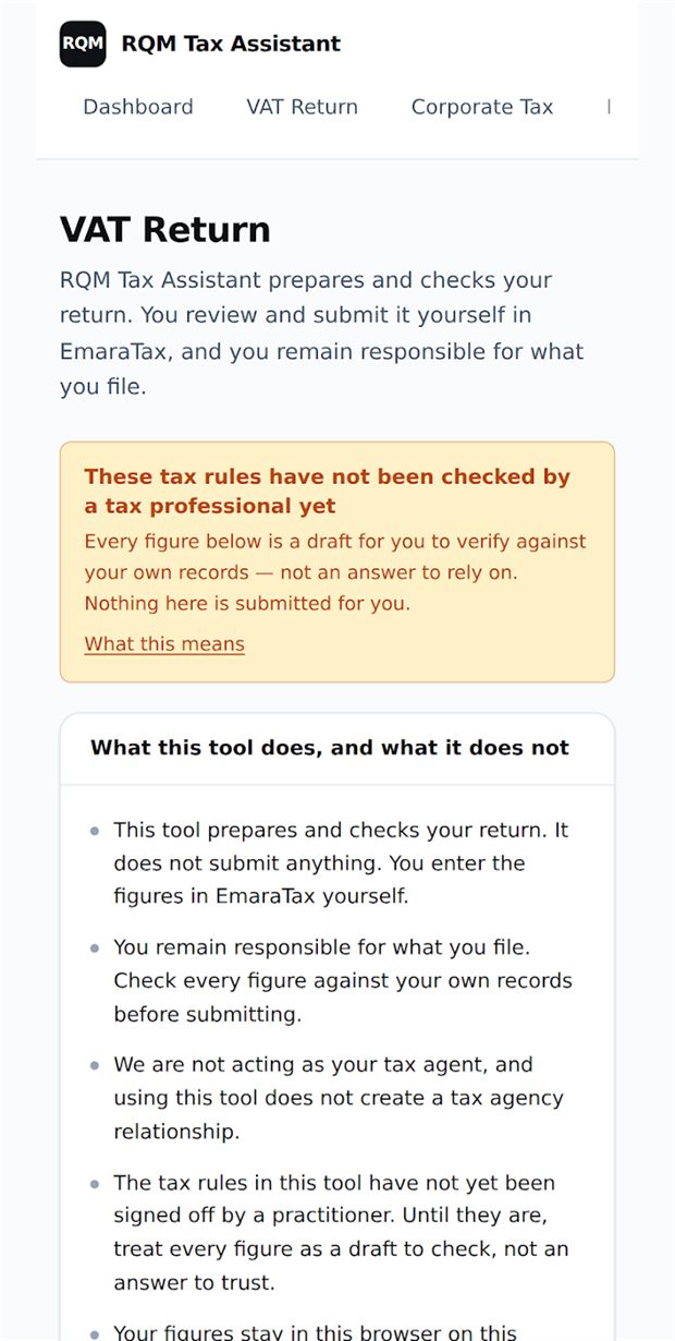 RQM Tax Assistant screenshot