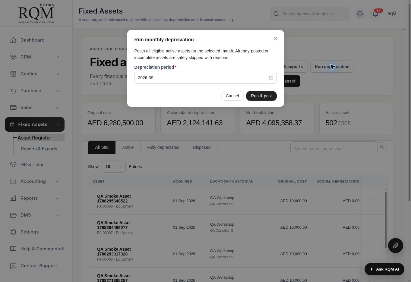 RQM Books fixed assets